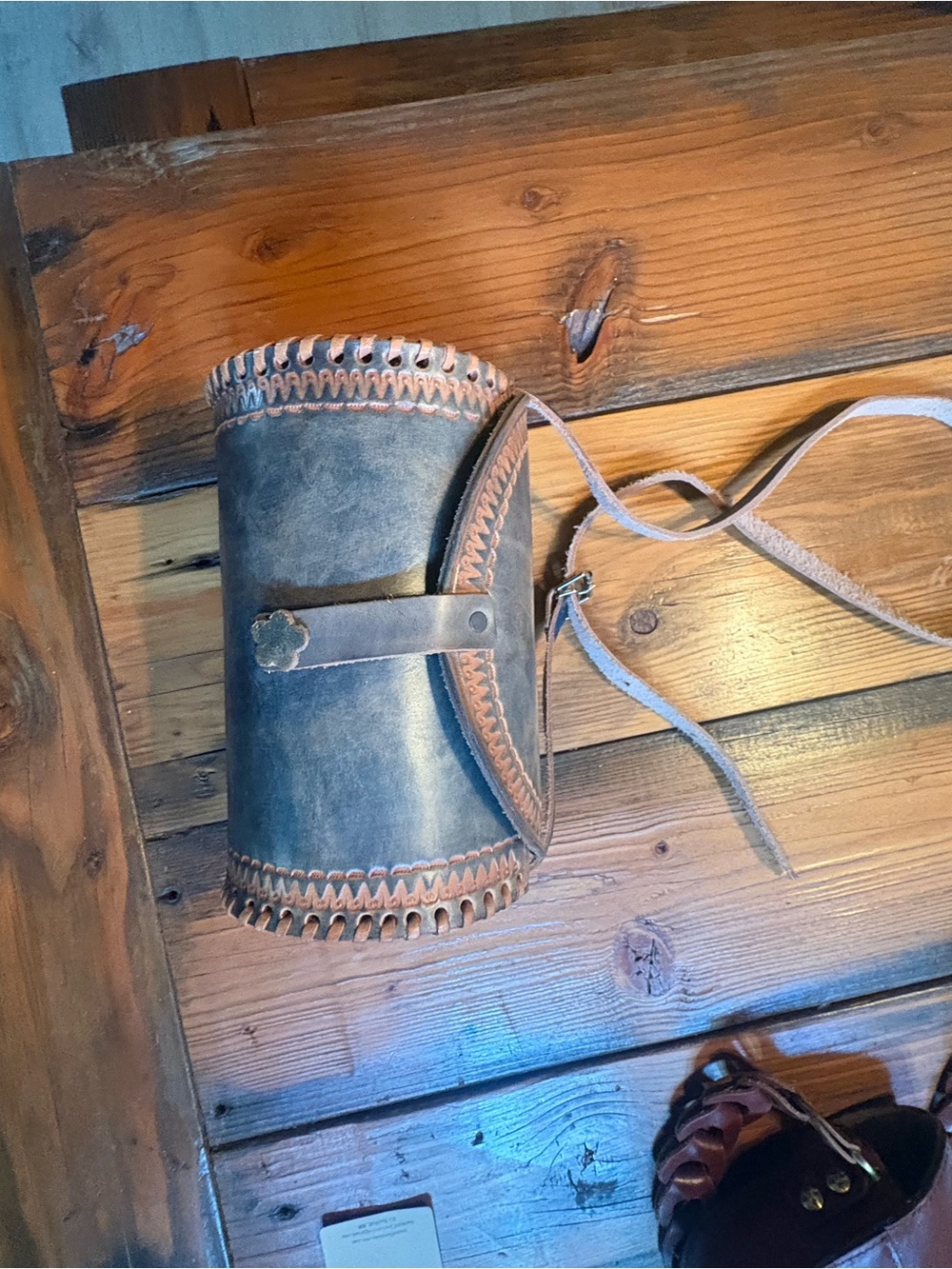 Handstitched Blue Leather barrel purse